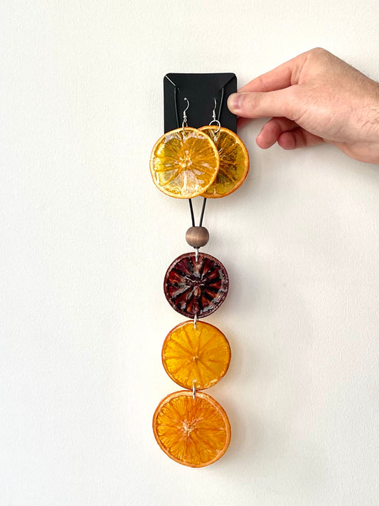 Orange Wheel Earrings + Triple Orange Necklace Set *Free Shipping*