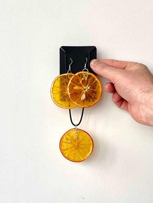 Orange Wheel Earrings + Necklace Set *Free Shipping*